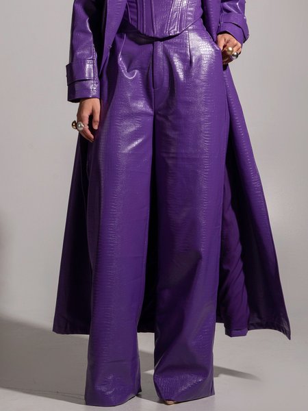 

High Waist Urban PU Faux Leather Pants, Purple, Pants