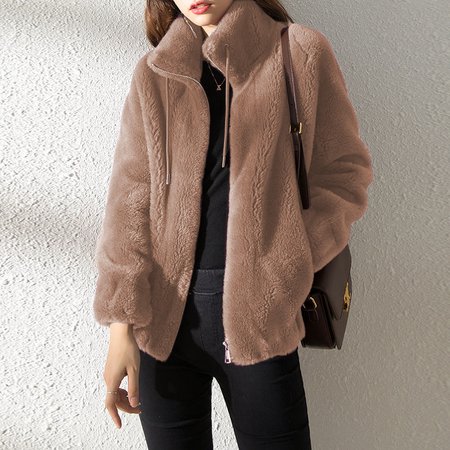 

Plain Casual Fluff/Granular Fleece Fabric Loose Kimono, Light brown, Outerwear