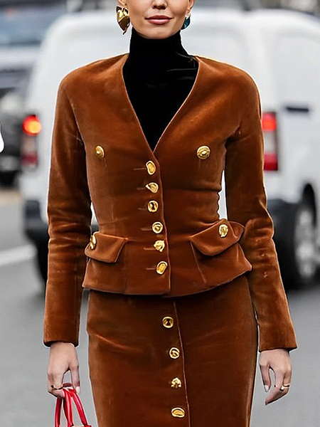 

Micro-Elasticity Regular Sleeve Pocket Stitching Regular Fit V neck Long Sleeve Elegant Jacket, As picture, Jackets