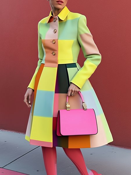 

Urban Buttoned Regular Fit Plaid Trench Coat, As picture, Trench Coats