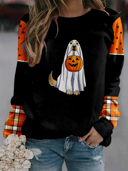 

Halloween Casual Cute Dog Crew Neck Text Letters Sweatshirt, Black-orange, Hoodies & Sweatshirts