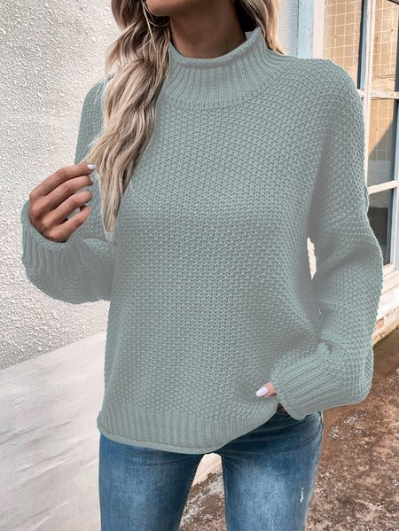

Women's Spring/Fall Plain Casual Long Sleeve Mock Neck Wool/Knitting Sweater, Gray, Sweaters