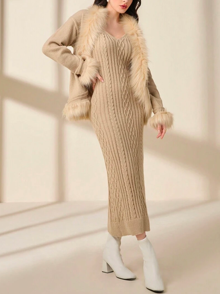 

Elegant Abstract Graphic Spaghetti Sweater Dress, As picture, Midi Dresses