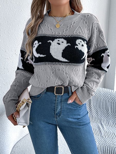 

Women Wool/Knitting Halloween Long Sleeve Comfy Casual Sweater, Gray, Sweaters