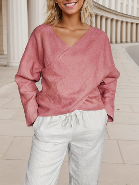 

Linen Linen Blouse, Pink, Long/Full Length Sleeve