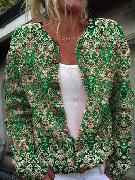 

Women 3D Printing Long Sleeve Comfy Casual Buttoned Cardigan, Green, Cardigans