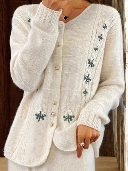 

Buttoned Casual Yarn/Wool Yarn Cardigan, Off white, Sweaters & Cardigans