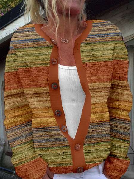 

Multicolor Block Casual Buttoned Loose Cardigan, Cardigans