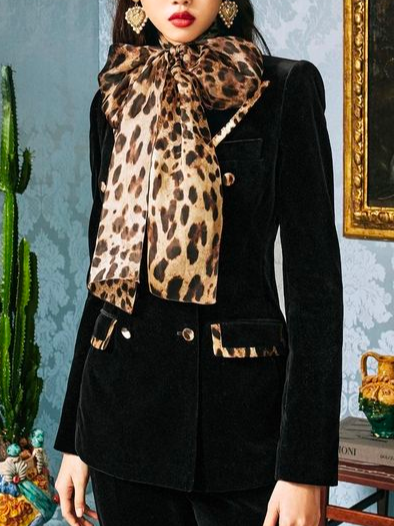 

Leopard Lapel Collar Urban Blazer, Black, Blazers