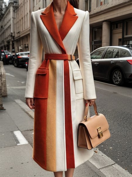 

Regular Fit Color Block Urban Coat With Belt, As picture, Coats