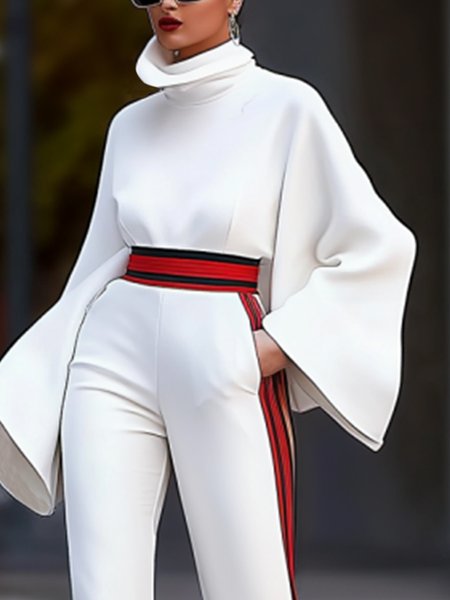 

Regular Sleeve Urban Turtleneck Loosen Plain Blouse, White, Blouses and Shirts