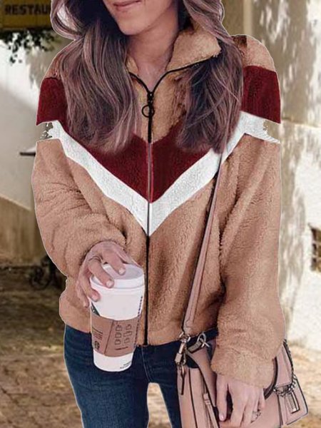 

Women's Color Block Thicken Loose Jacket, Coffee, Outerwear
