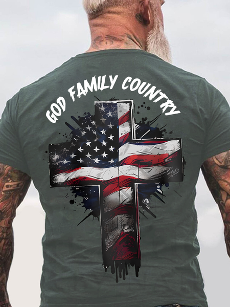 

God Family Country Back Cotton T-Shirtw, Dark gray, Shirts