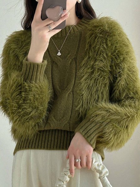 

Split Joint Abstract Graphic Elegant Loose Sweater, Green, Sweaters & Cardigans