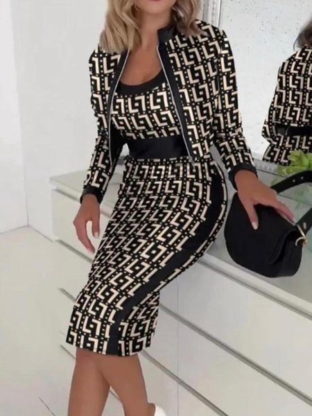 

Crew Neck Urban Sleeveless Regular Fit Dress, As picture, Midi Dresses