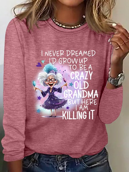 

Crazy Old Grandma Casual Long Sleeve Shirt, Watermelon, Long sleeves