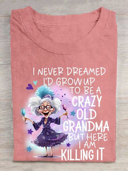 

Crazy Old Grandma Cotton T-shirt, Orange pink, T-shirts