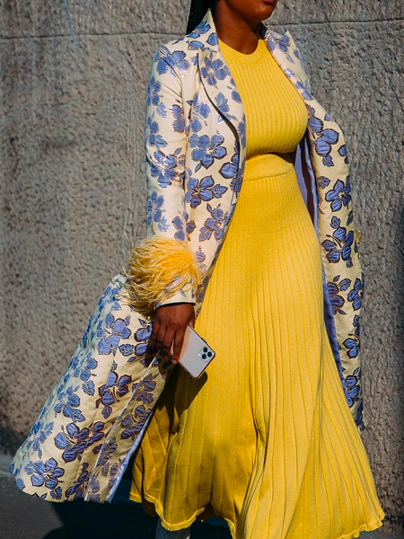 

Floral Feather-Trimmed Elegant Trench Coat, As picture, Trench Coats