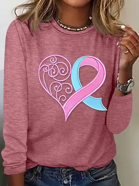 

Pink Breast Cancer Heart Casual Long Sleeve Shirt, Watermelon, Long sleeves