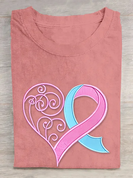

Pink Breast Cancer Heart Cotton T-shirt, Orange pink, T-shirts