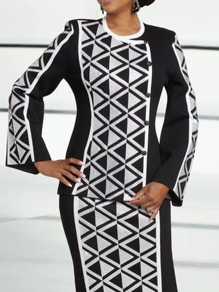 

Regular Sleeve Urban Regular Fit Geometric Sweater, Black-white, Pullovers