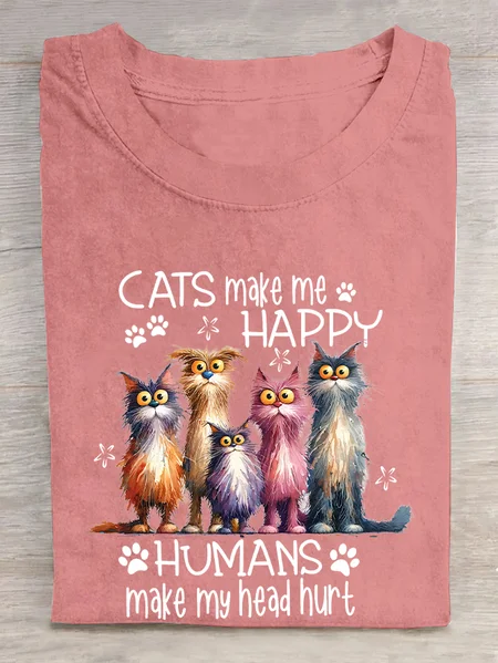 

Cats Make Me Happy Humans Make My Head Hurt Cotton T-shirt, Orange pink, T-shirts