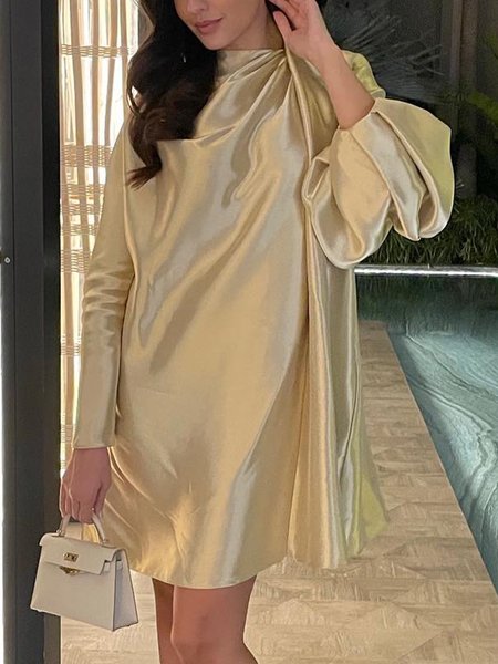 

Balloon Sleeve Loose Plain Elegant Party Mini Dress, As picture, Mini Dresses