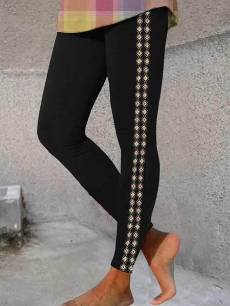 

Vintage Ethnic Geometry Long Leggings, Black, Leggings