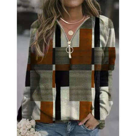 Loose Casual Zipper Sweatshirt, Coffee, Hoodies&Sweatshirts