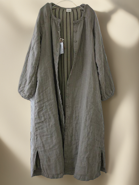 

Linen Loose Trench Coat, Gray, Outerwear