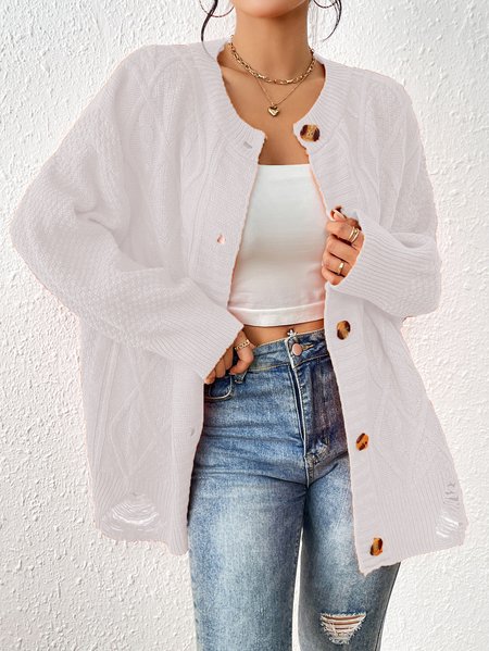 

Women Wool/Knitting Plain Long Sleeve Comfy Casual Cardigan, White, Cardigans