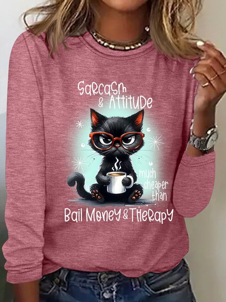 

Sarcasm & Attitude Angry Cat Funny Quote Casual Long Sleeve Shirt, Watermelon, Long sleeves