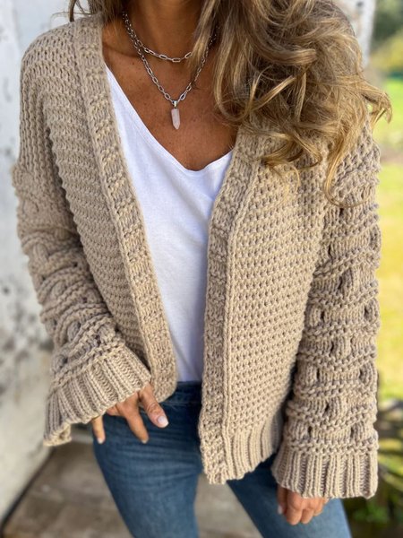 

Women Yarn/Wool Yarn Plain Long Sleeve Comfy Casual Cardigan, Gray, Cardigans