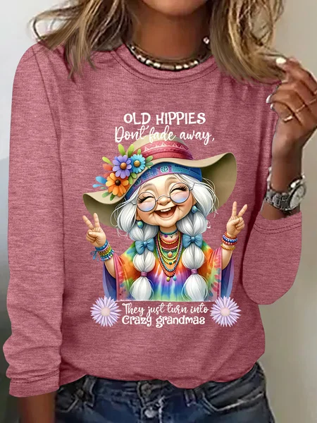 

Grandma Old Hippies Casual Long Sleeve Shirt, Watermelon, Long sleeves
