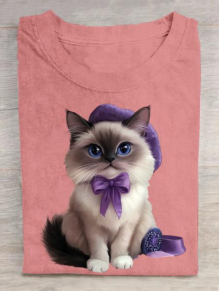 

Purple Cat Cotton T-Shirt, Orange pink, T-shirts