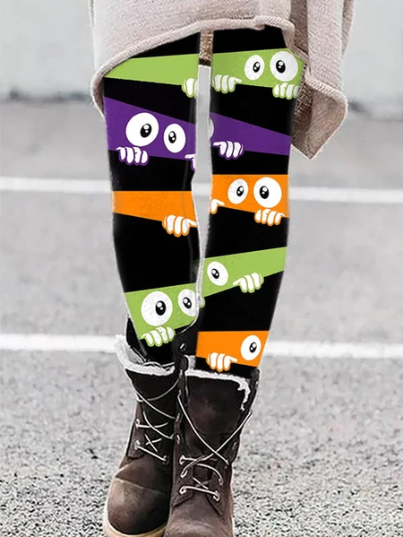 Halloween Casual Leggings, Black, Leggings