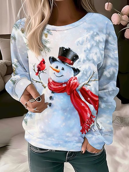 

Women's Crew Neck Christmas Snowman Printing Casual Spring/Fall Long Sleeve Sweatshirt, Gray, Sweatshirts & Hoodies