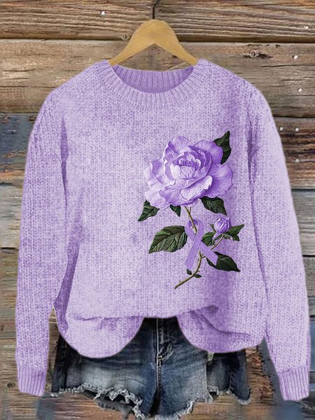 

Alzheimer's Rose Knitted Sweater, Purple, Cardigans