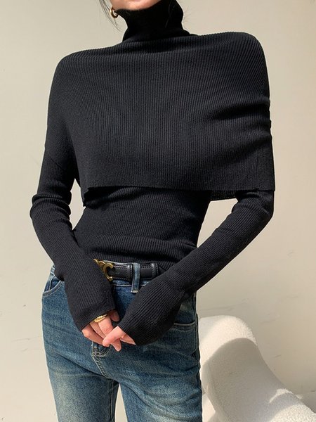 

Daily Regular Fit Long Sleeve Plain Sweater 2-Piece Sets, Black, Pullovers