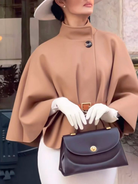 

Urban Loose Mock Neck Kimono With No Belt, Brown, Poncho and Capes