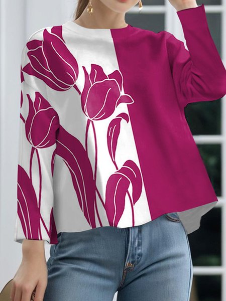 

Floral Regular Sleeve Printing Casual Loose T-Shirt, As picture, Tees