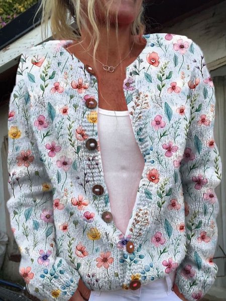 

Women Floral Long Sleeve Comfy Casual Buckle Cardigan, Sky blue, Cardigans