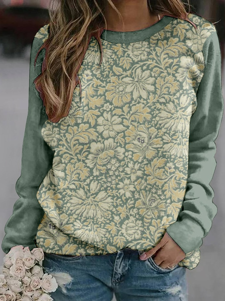 

Casual Crew Neck Floral Sweatshirt, Green, Hoodies & Sweatshirts