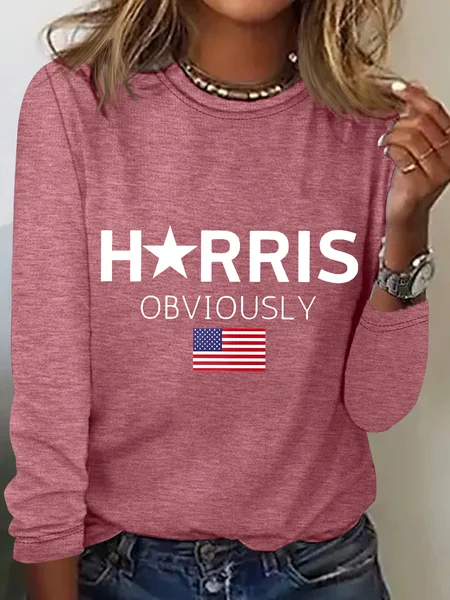 

American Flag Print Casual Long Sleeve Shirt, Watermelon, Long sleeves