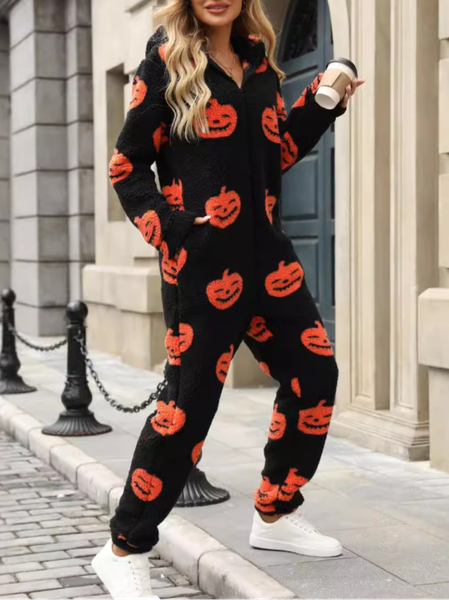 

Women Long Sleeve Hoodie Regular Fit Long Daily Casual Halloween Natural Jumpsuit, Black, Jumpsuits&Rompers