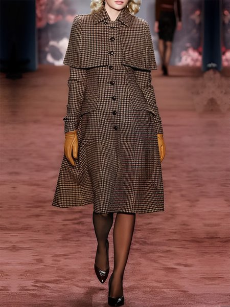 

Plaid Regular Fit Urban Long Sleeve Buttoned Coat, Brown, Coats