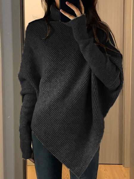 

Women Yarn/Wool Yarn Plain Long Sleeve Comfy Casual Sweater, Black, Sweaters