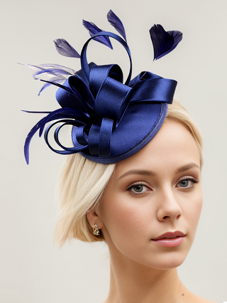 

Women's Elegant Satin Feather Hat, Navy blue, Women Hair Accessories