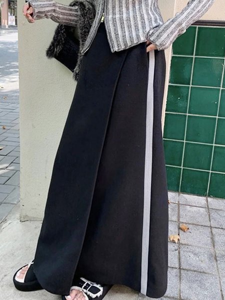 

Plain Split Joint Urban Loose Skirt, Black, Skirts