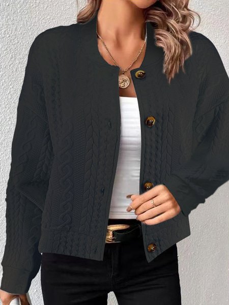

Women's Plain Buckle Regular Loose Jacket, Deep gray, Outerwear